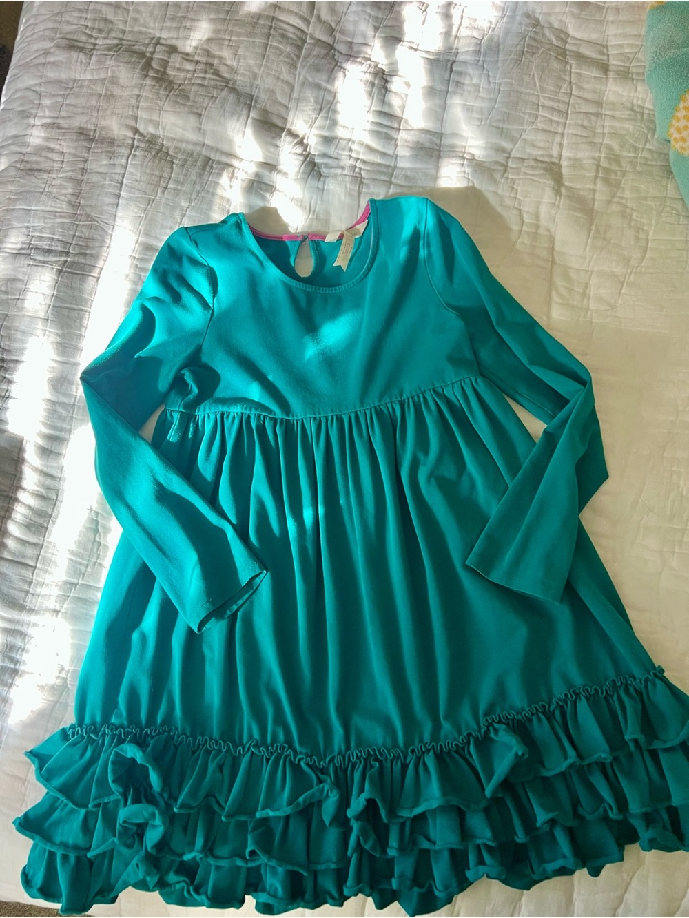 Matilda Jane Teal Ruffle-Hem Long Sleeve Dress